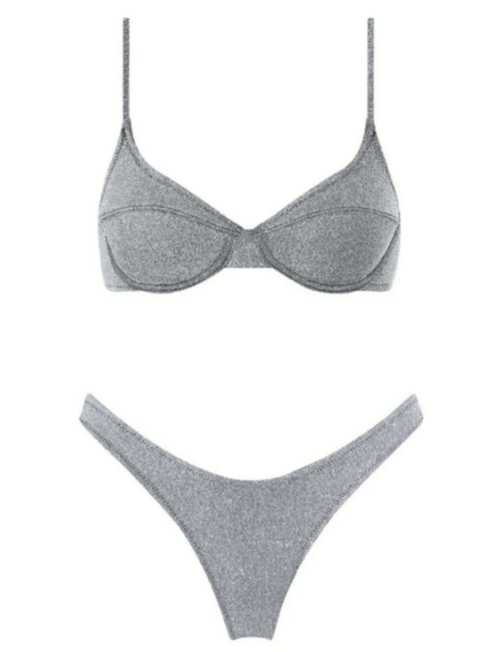 Triangl Swimwear Lina Cheeky Sparkle Silver Bikini Set